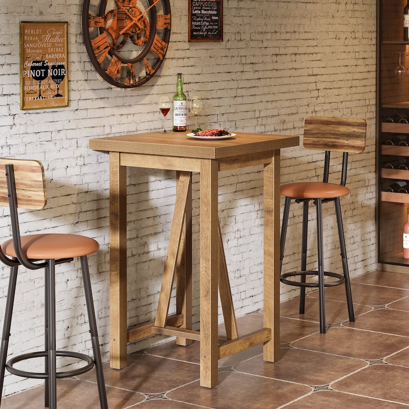 39.4 Inch Square Bar Table Wood Counter Height Pub Table - 23.6" D x 23.6" W x 39.4" H - Brown