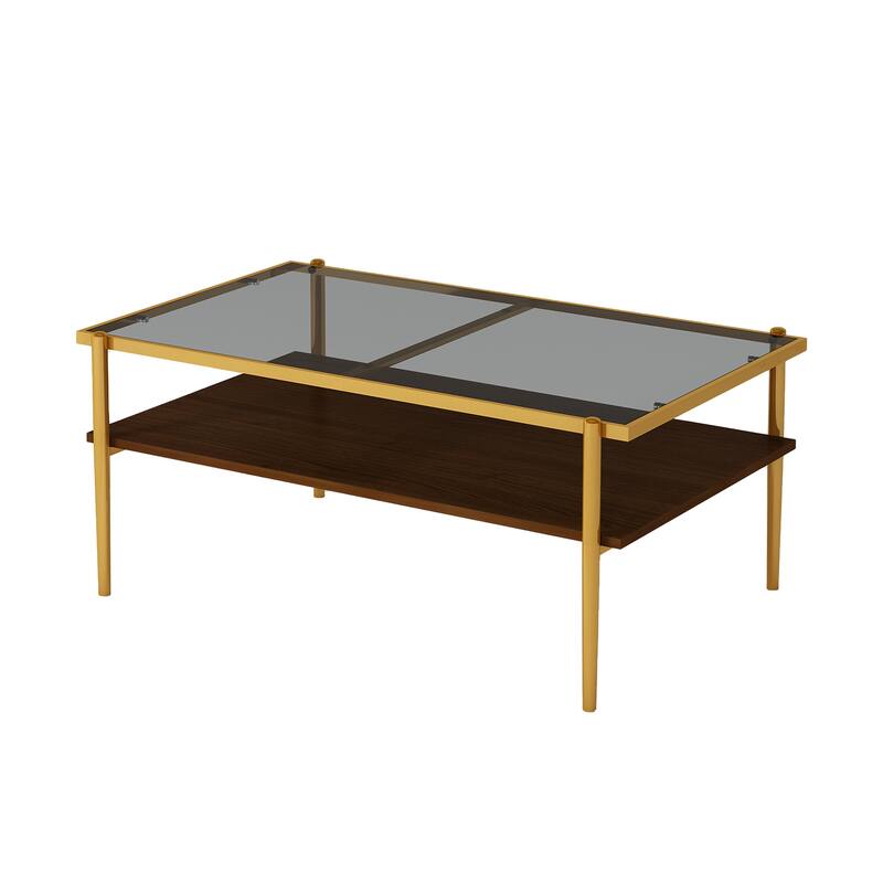 Rectangle Coffee Table with Gray Tempered Glass top and Legs, Modern Table for Living Room