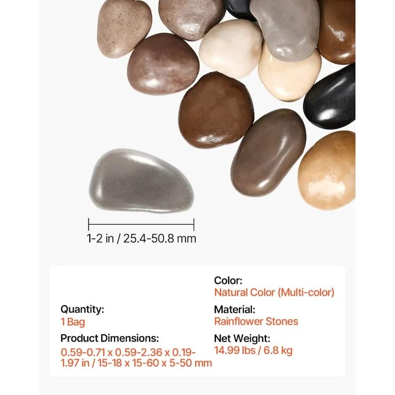 Rain Flower River Rocks Decorative Stones for Landscaping Aquarium Garden and Plant Care - 0.59-0.71 x 0.59-2.36 x 0.19-1.97 in