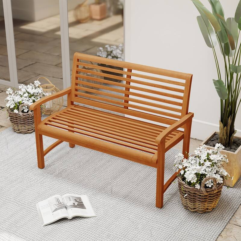 Gymax Teak Wood Outdoor Garden Bench w/800 lbs Capacity Slatted