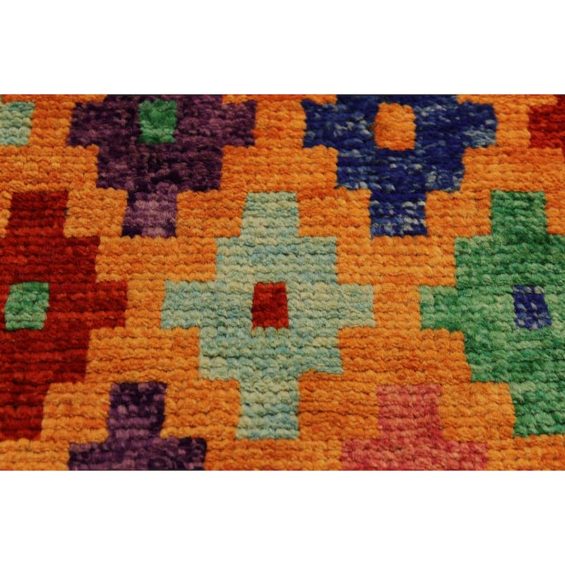 Eclectic Balochi Tang Orange/Red Hand Knotted Wool Rug - 3'4'' x 4'10''