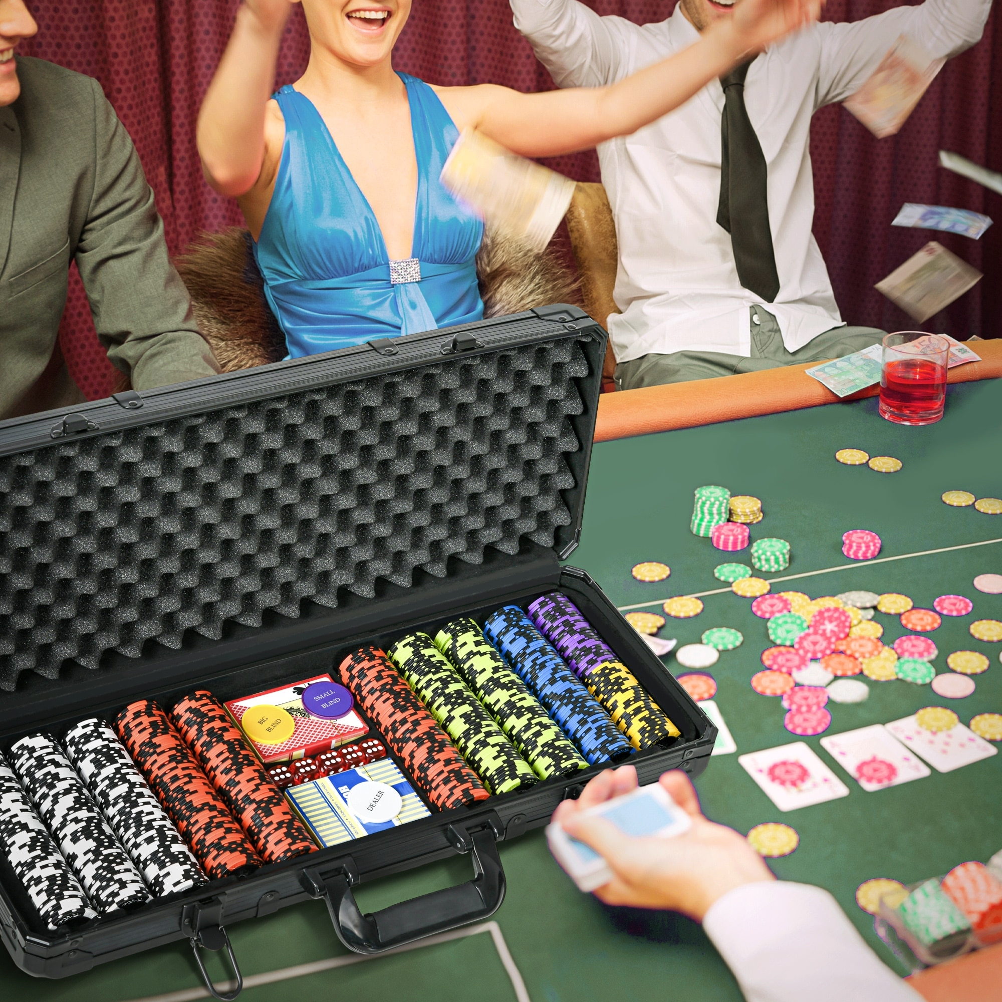 Soozier Poker Chip Set with 6 Denominations, 500 Chips, 14 Gram Clay, Casino Poker Chips with Aluminum Case