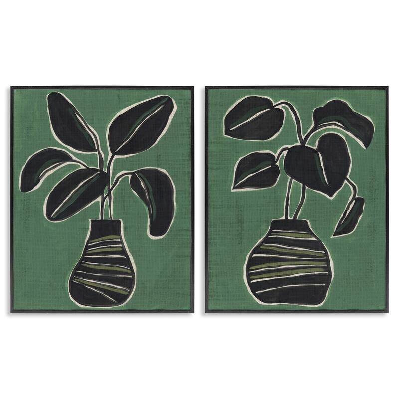 Stupell Green Toned House Plants Framed Giclee Art Design By June Erica Vess (Set of 2) - 24 x 30 - Black