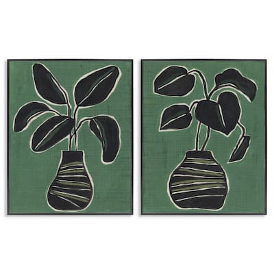 Stupell Green Toned House Plants Framed Giclee Art Design By June Erica Vess (Set of 2)