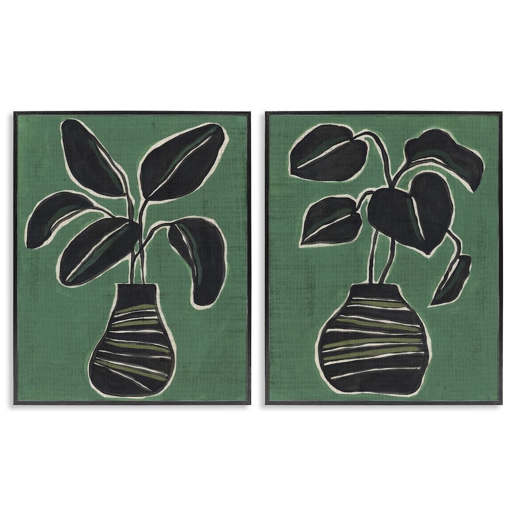 Stupell Green Toned House Plants Framed Giclee Art Design By June Erica Vess (Set of 2)