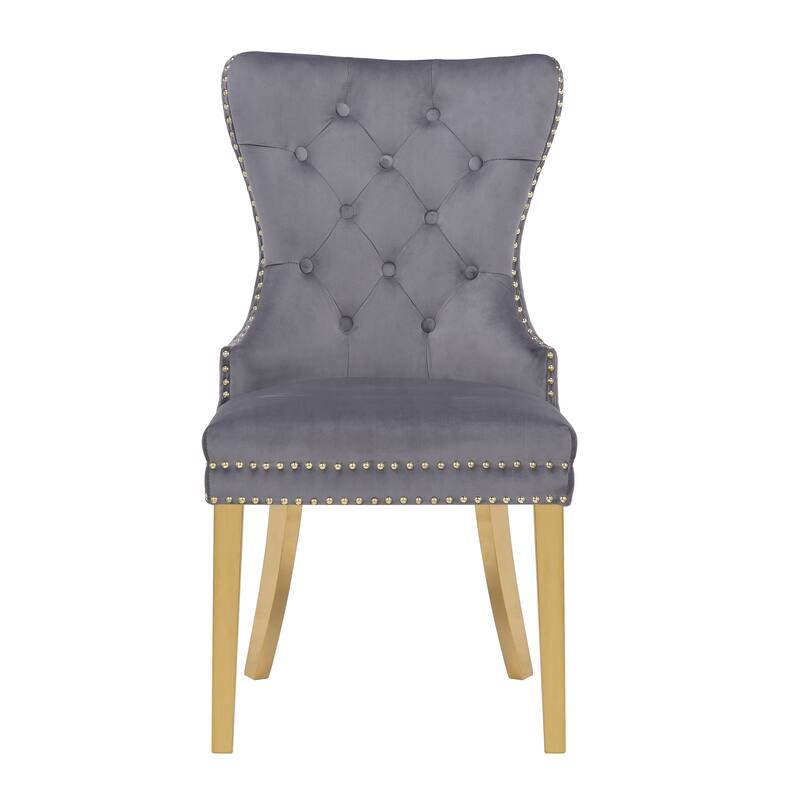 Modern Set of 2 Dining Chairs with Button Tufted Upholstered Back, Nailhead Trim, Stainless Steel Legs for Dining Room