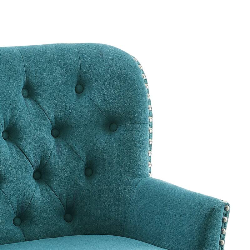 Moser Bay Mignon 30'' Wide Tufted Wingback Accent Chair with Ottoman, Velvet or Linen