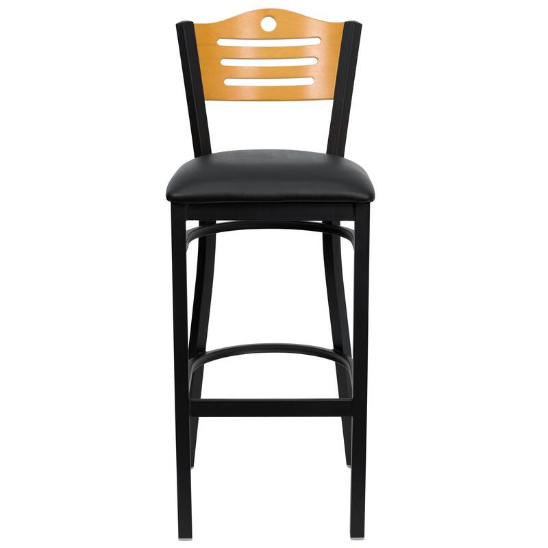 Slat Back Metal Restaurant Barstool - 16.75"W x 20.25"D x 42.75"H - 16.75"W x 20.25"D x 42.75"H