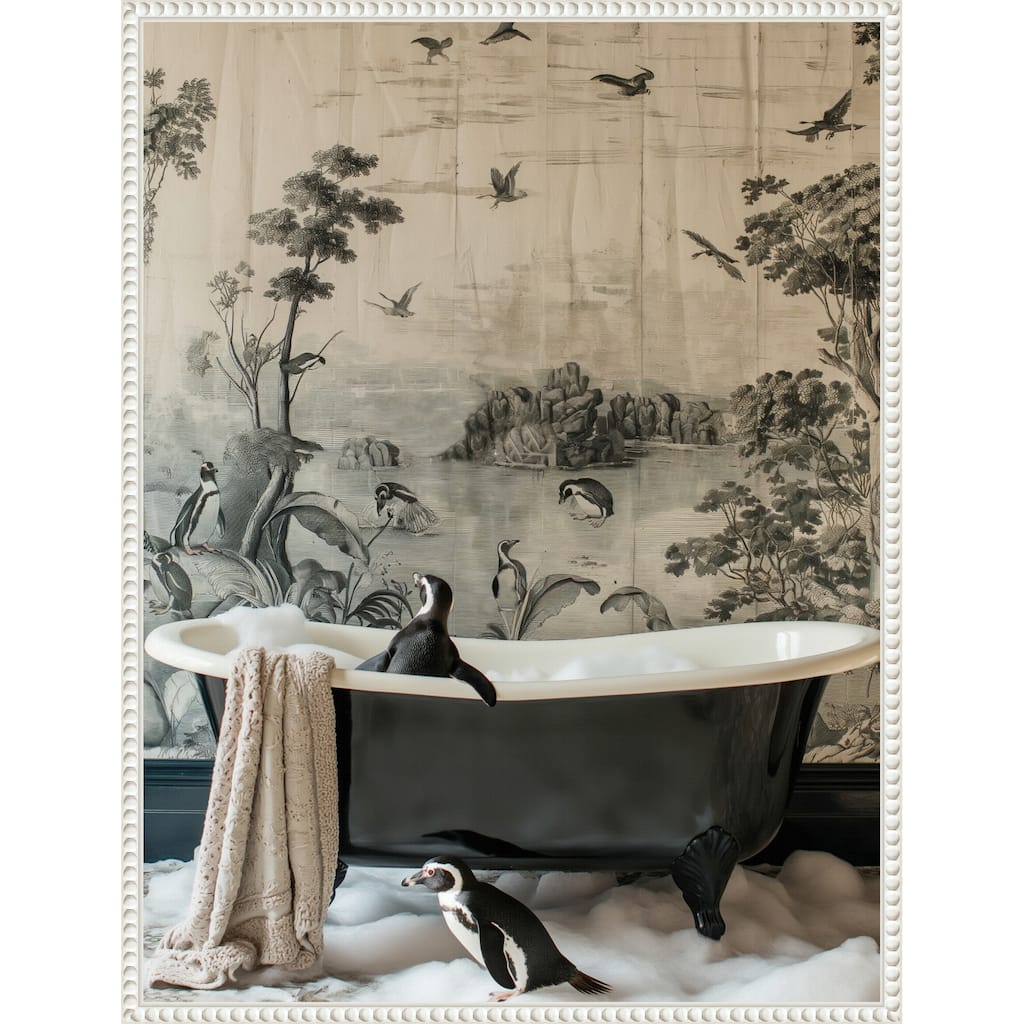 Penguins Dreamy Bath Time by Niky Rahner Framed Canvas Wall Art