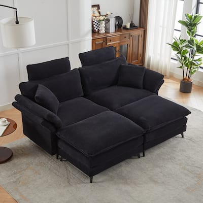 GDFStudio - Eulalie Deep-Seat Corduroy Sectional Sofa with 2 Ottomans