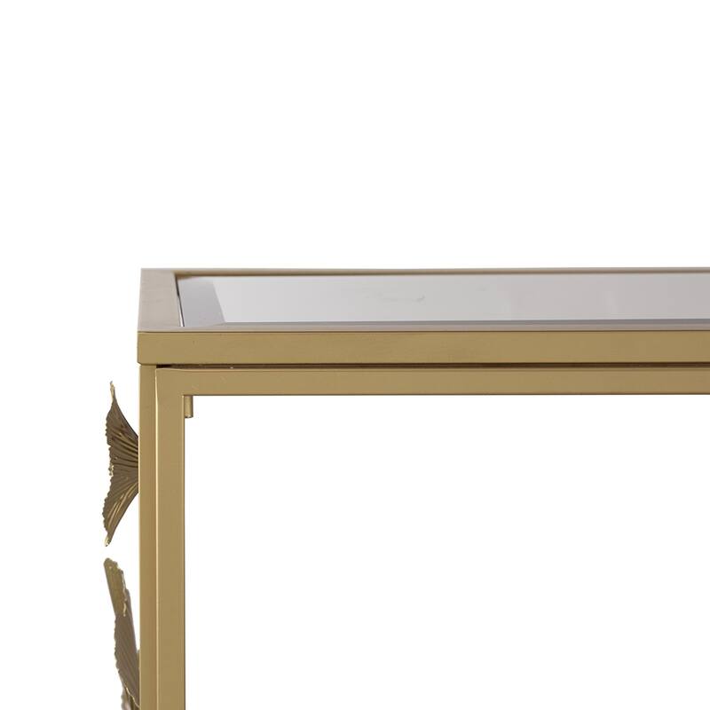 Console Table with Mirrored Glass Top and Dilded Floral Design