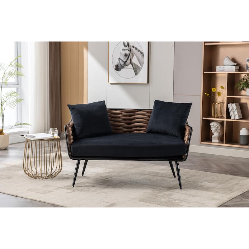 Black Elegant Tufted Loveseat Sofa, Metal Frame Bed Bath & Beyond