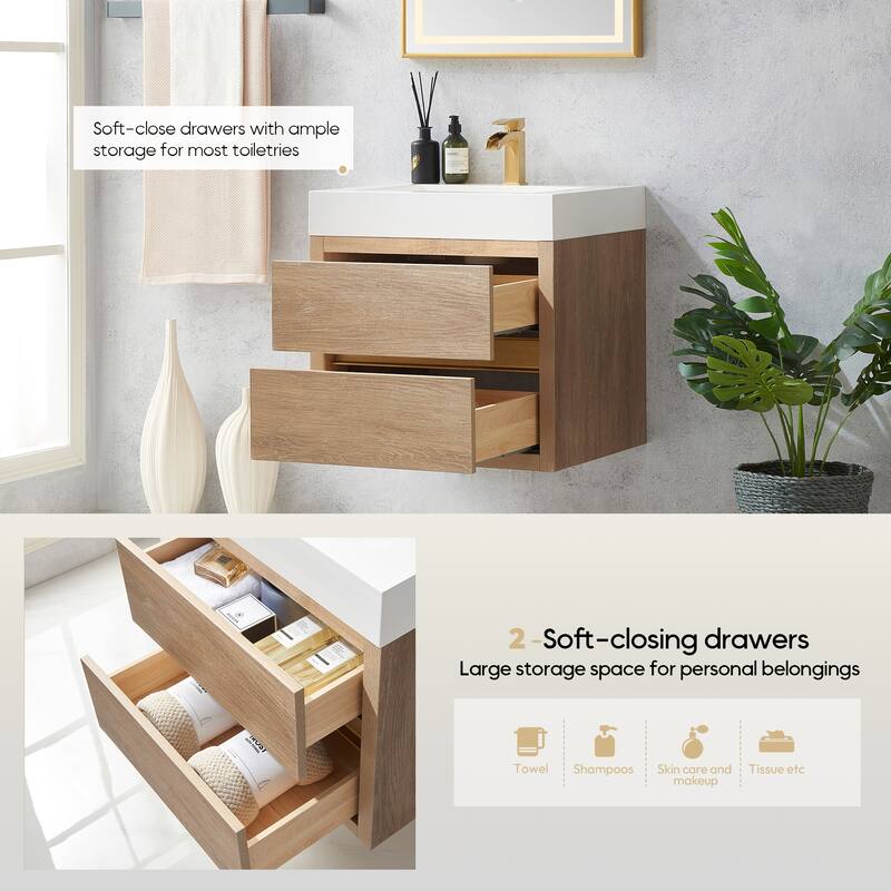 Palencia Single Floating Vanity with White Sink Top without Mirror - 24in.