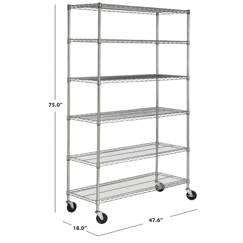 SAFAVIEH Storage Collection Juliet 6 Tier Heavy Duty Commercial Chrome Wire Shelf - 47.6" W x 18" L x 75" H
