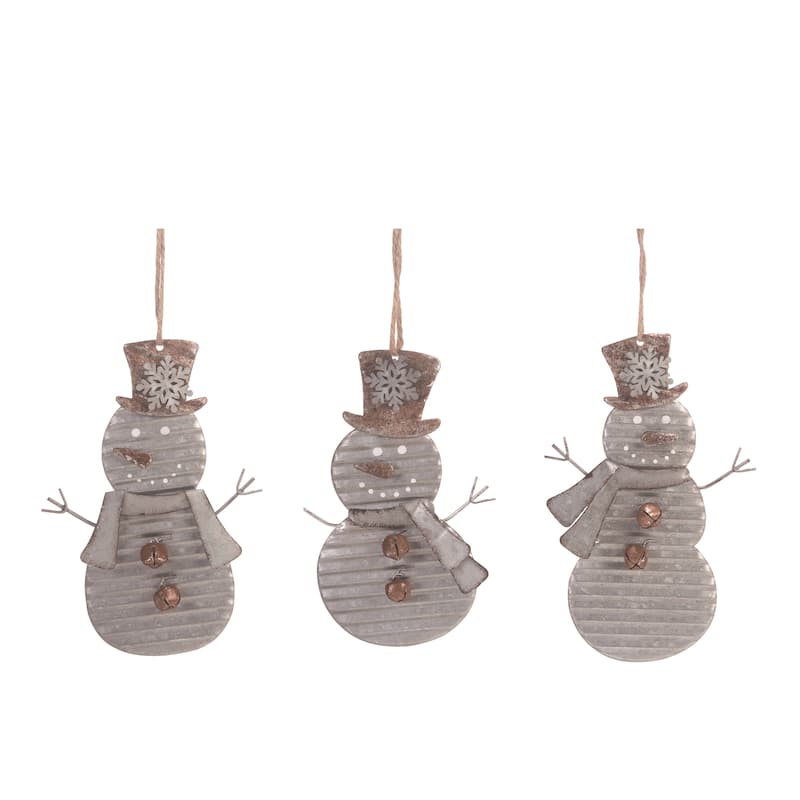 Transpac Metal Snowman Ornament Set of 3 Christmas Home Decorations
