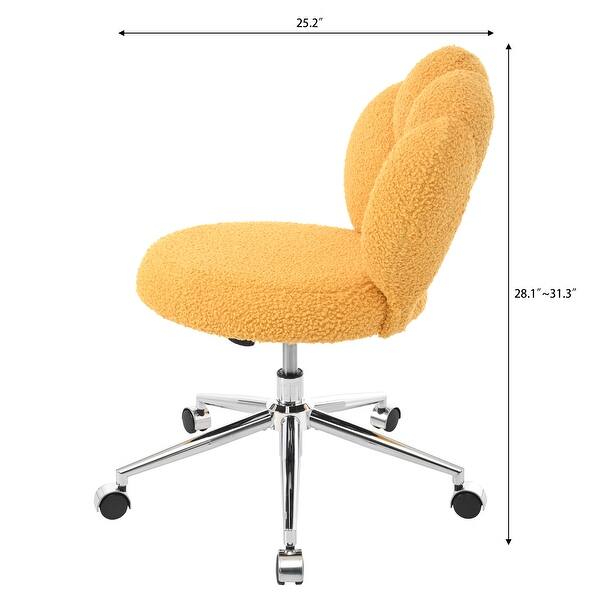 dimension image slide 5 of 11, Criss Cross Chair with Wheels, Teddy Fabric Home Office Chair, 360°Swivel Height Adjustable Swivel Vanity Chair - N/A