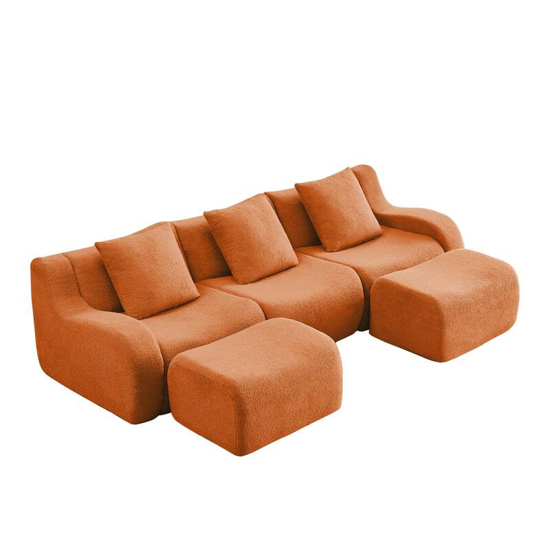 Anmytek Modern Plush U-Shaped Chaise Sofa - Soft Teddy Fabric