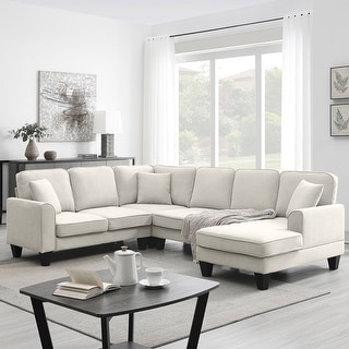 U-Shape Sectional Sofa, 7-Seat Indoor Modular Sofa with 3 Pillows