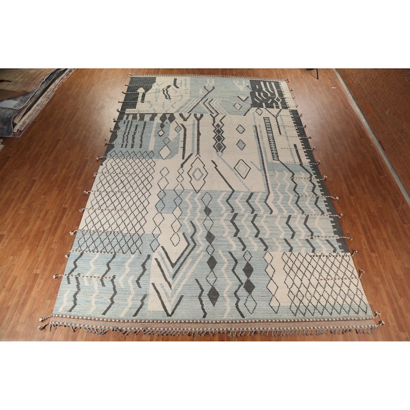 Moroccan Large Abstract Area Rug Handmade Beige Wool Carpet - 11'7"x 18'5"