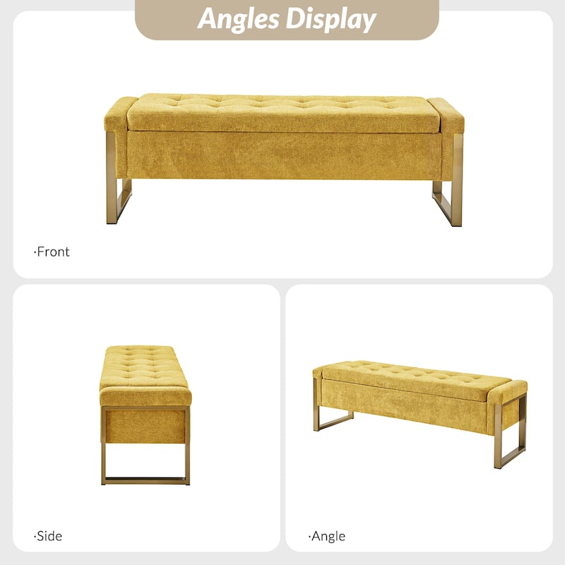 Alina Modern Upholstered Flip Top Storage Bench with Metal Legs by HULALA HOME