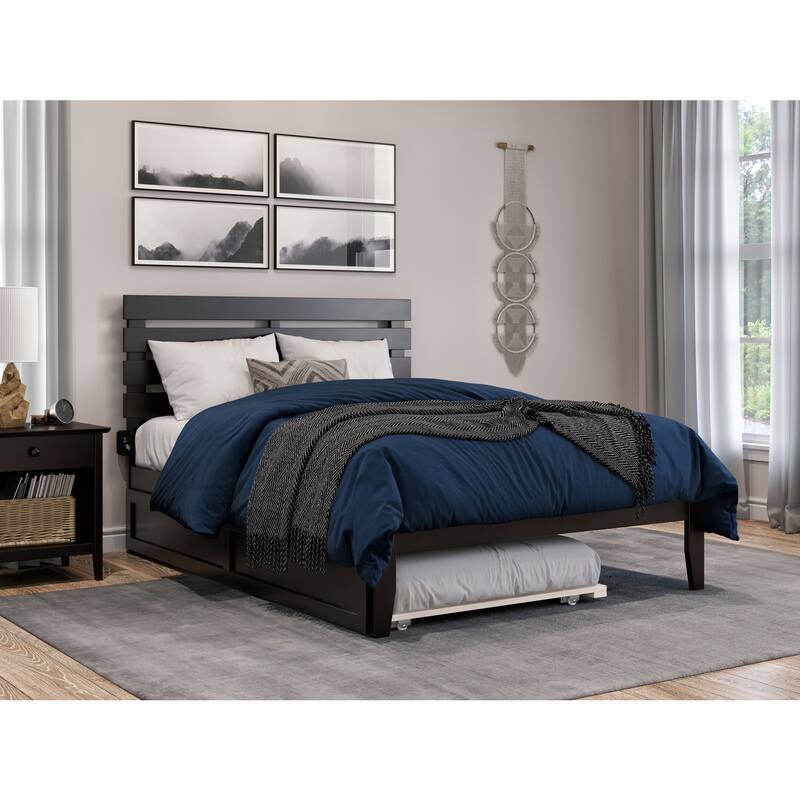 Full Size Bed with Trundle - Espresso Finish - Modern Gothic Style - HomeStock