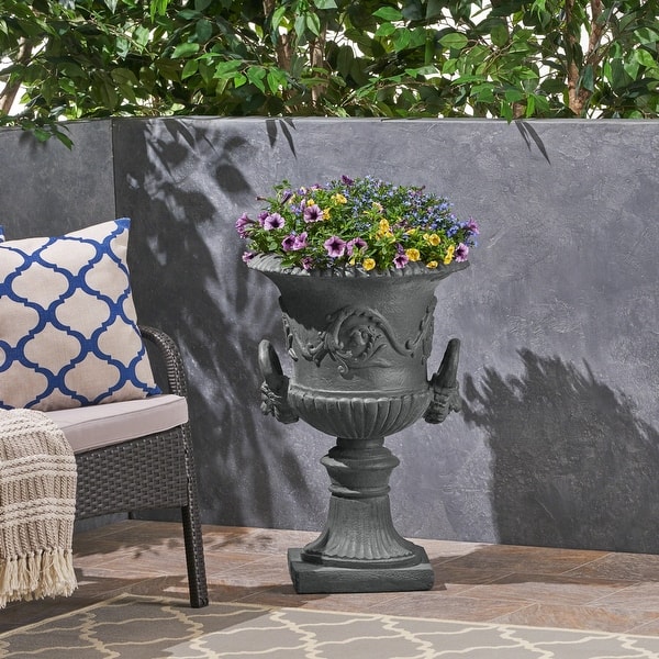 slide 2 of 5, Adonis Roman Botanical Lightweight Concrete Chalice Garden Urn Planter by Christopher Knight Home antique gray