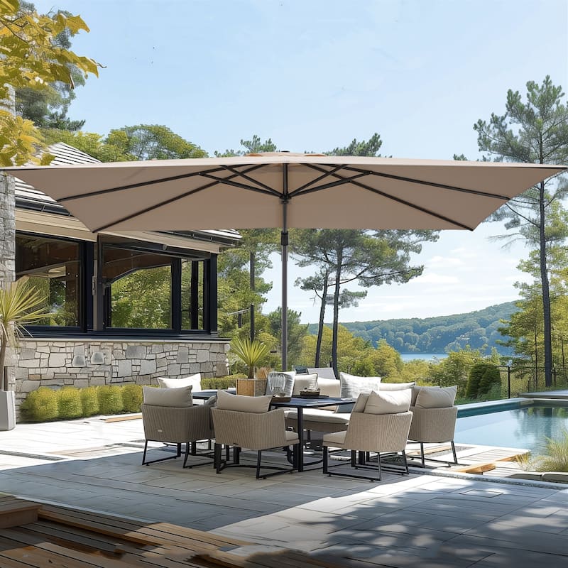 MAISON ARTS 12 FT Cantilever Umbrella 360 Degree Rotation & 6-Tilt Adjustable - 9x12FT-Beige