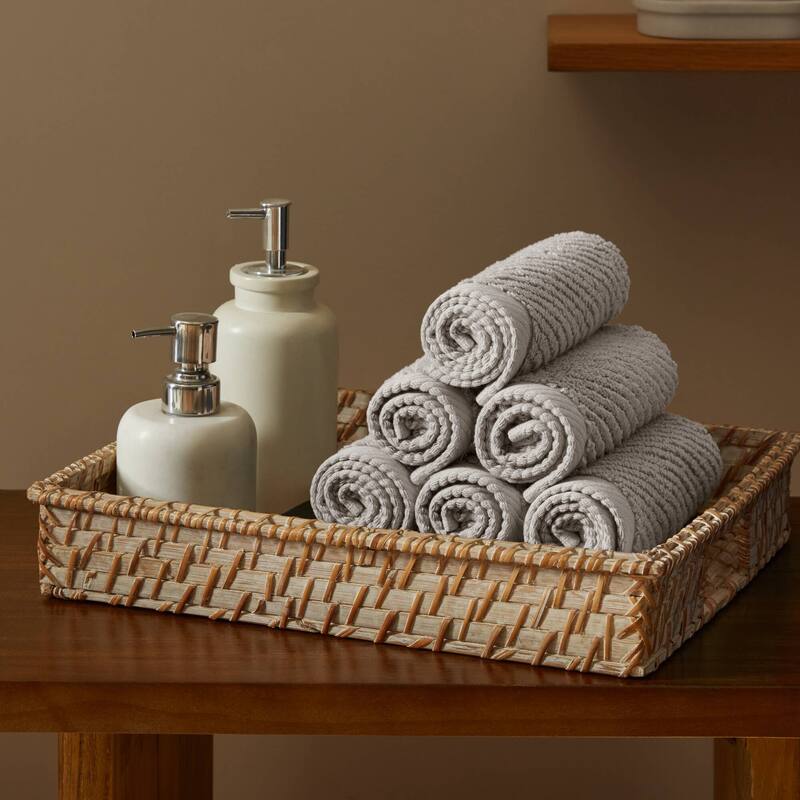 Madison Park Diagonal Ribbed Cotton Quick Dry Towel Set - 6 Washcloths:13"W x 13"L  - Grey