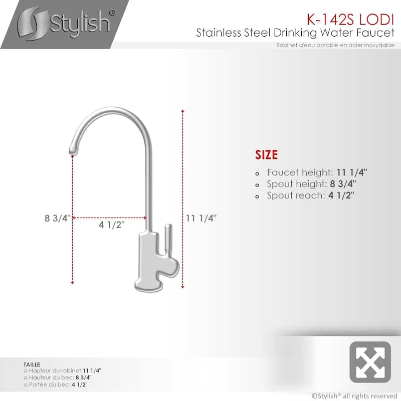 STYLISH Kitchen Sink Drinking Water Faucet, Commercial Water Filtration Faucet, Stainless Steel, Contemporary Style High-Spout