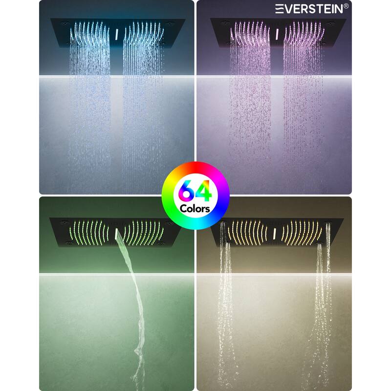 Thermostatic Shower System, 64-Color LED Mood Lighting 3-Functions Shower Head with Bluetooth Music & 6 Body Jets