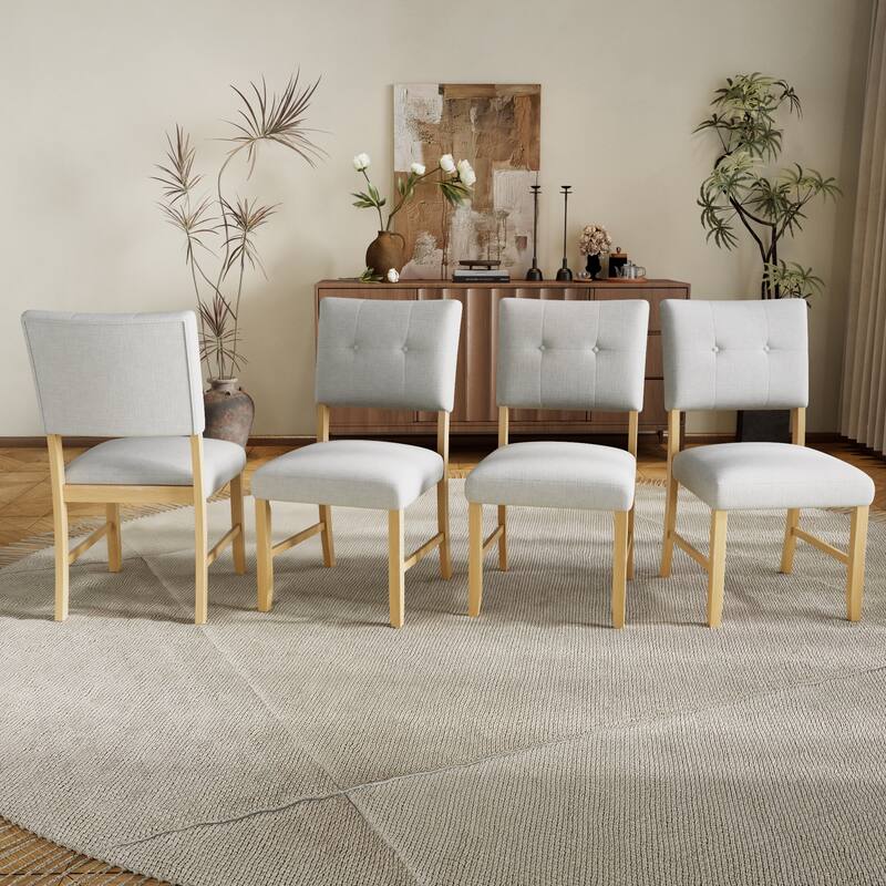 Roomfitters Wooden Dining Chairs Set of 4, Upholstered Kitchen Side Chairs with Solid Wood Legs and Padded Seat, Beige+Natural - Beige+Natural