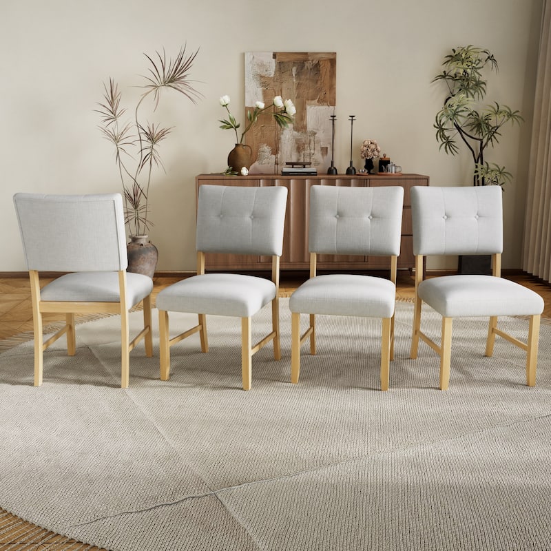 Wooden Dining Chairs Set of 4, Modern Fabric Upholstered Kitchen Side Chairs, Farmhouse Dining Room Chair with Solid Wood Legs - Beige+Natural