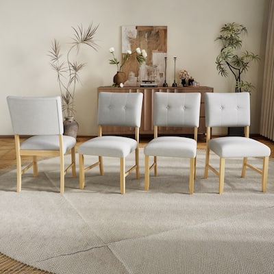 Wooden Dining Chairs Set of 4, Modern Fabric Upholstered Kitchen Side Chairs, Farmhouse Dining Room Chair with Solid Wood Legs