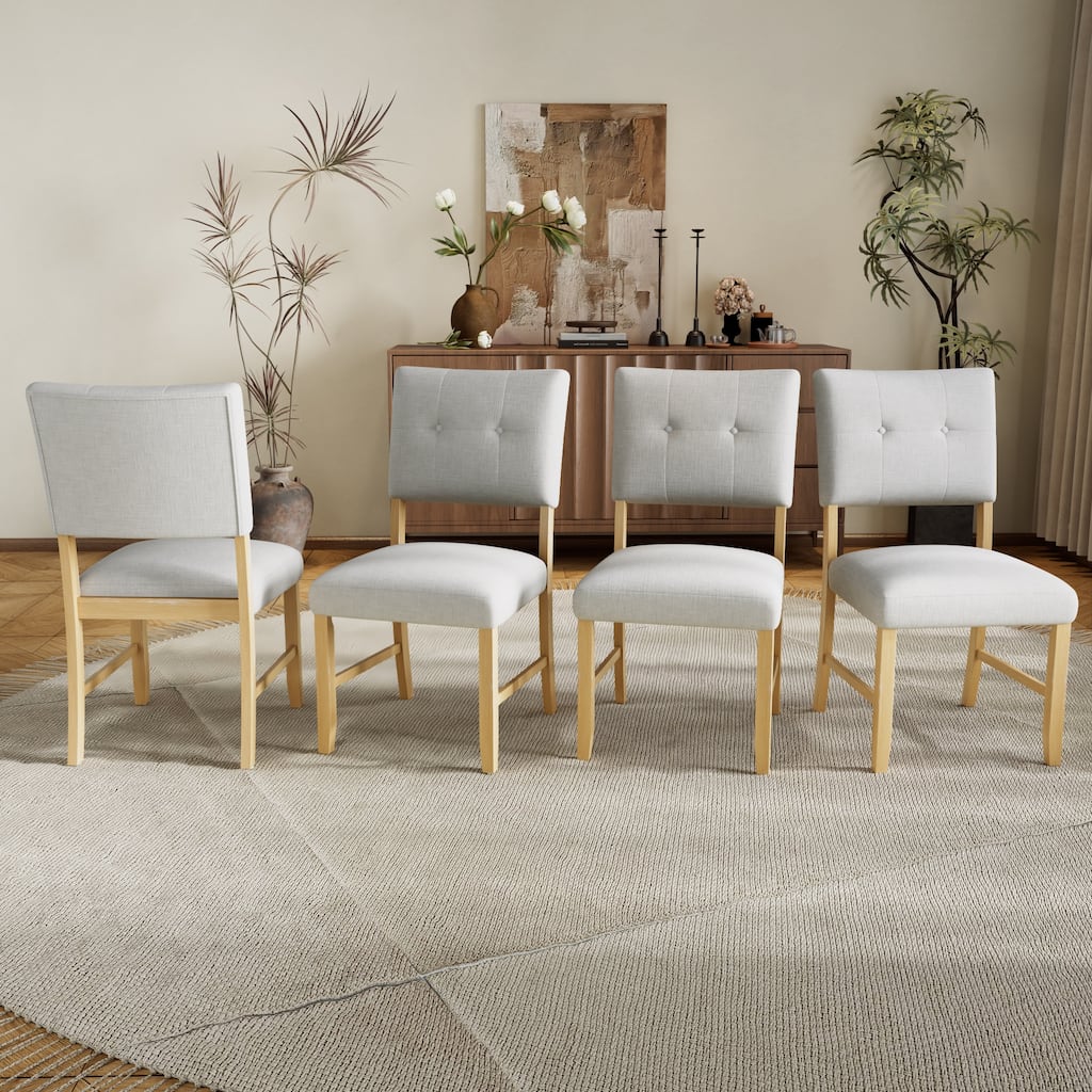 Wooden Dining Chairs Set of 4, Modern Fabric Upholstered Kitchen Side Chairs, Farmhouse Dining Room Chair with Solid Wood Legs
