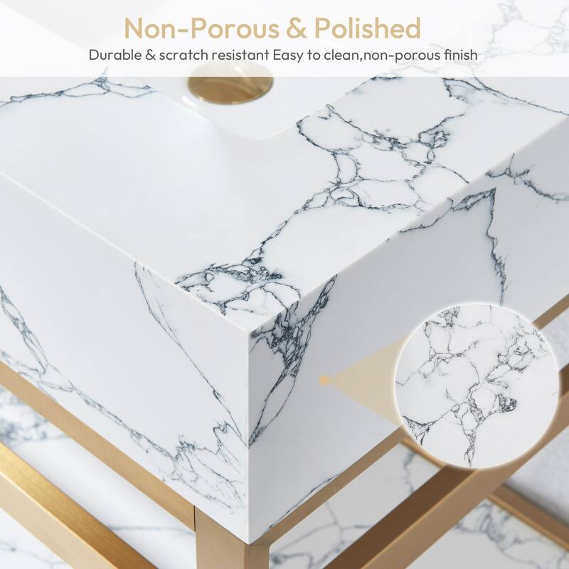 Ecija Bath Vanity, Metal Support with Composite Stone Top and Mirror