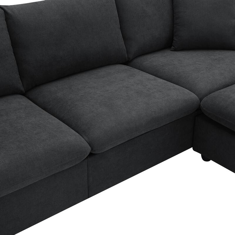 4-Seat Polyester L-Shaped Sectional Sofa with Convertible Ottoman