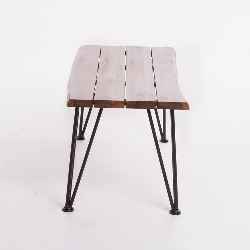 Roomfitters Modern Outdoor Patio Table, Acacia Wood Coffee Table with Hairpin Iron Legs, for Garden or Poolside, Natural