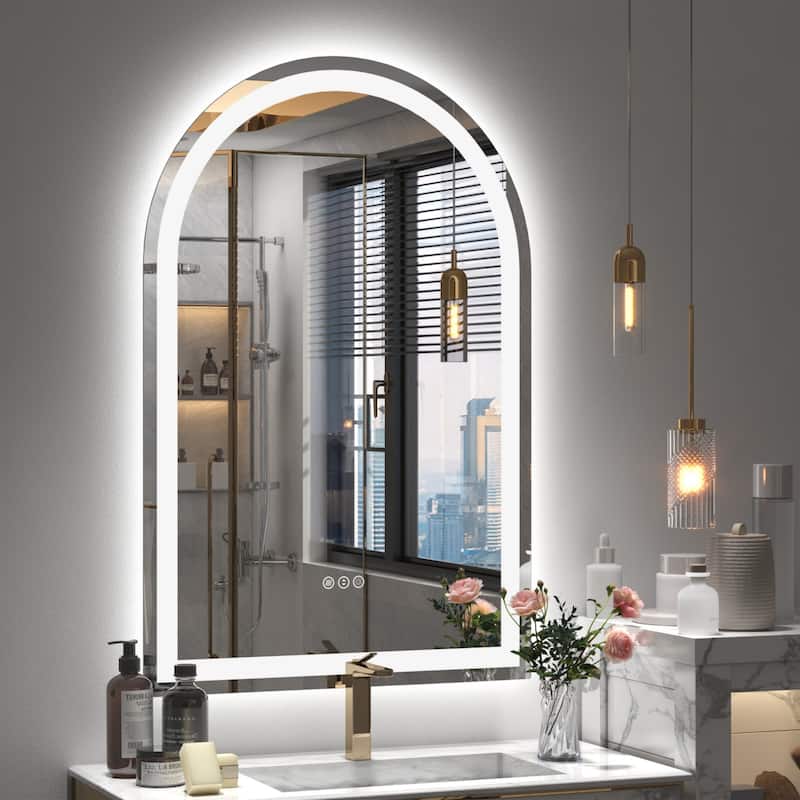 Arched LED Bathroom wall Mirror Front and Backlit light Anti Fog with 3 Year Warranty - 20x30