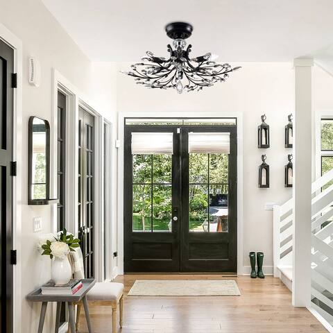 Unique/Statement 6-Light Crystal Flush Mount Ceiling Light - 14.6"x25.6"(HxDia)