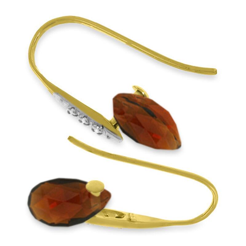 14K Solid Gold Fish Hook Earrings w/ Diamonds & Briolette Garnets