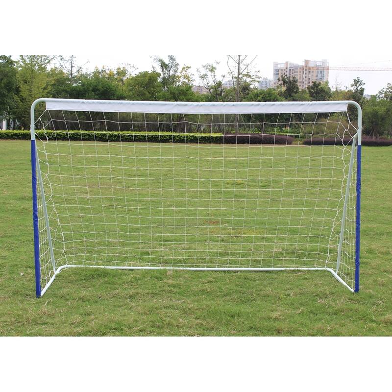 Roomfitters 8x5 ft Soccer Goal with Carry Bag, Steel Frame for Backyard Training Games, Easy to Store and Transport, White