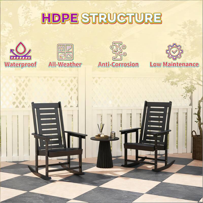 GDFStudio - Outdoor HDPE High Back Rocking Chairs ( Set of 2 )