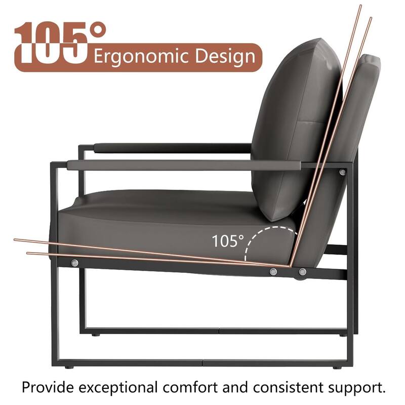 Eureka Modern Vintage Upholstered PU Leather Armchairs, Mid Century Accent Chairs with Steel Frame, Leisure Chairs (Set of 2)