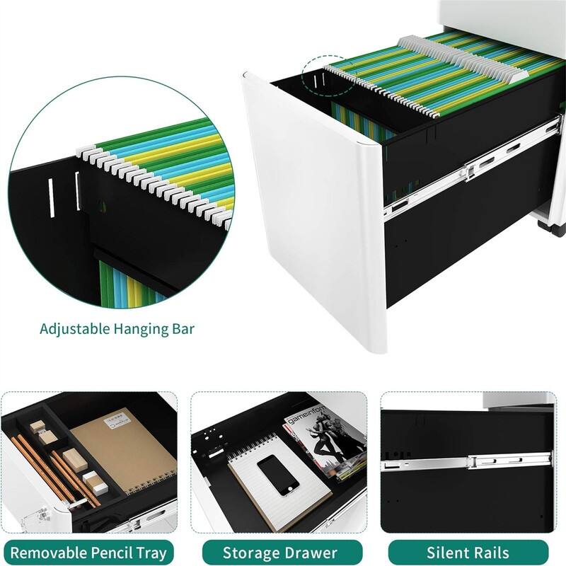 3-Drawer Slim File Cabinet with Lock - 11.8"D x 11.8"W x 23.4"H