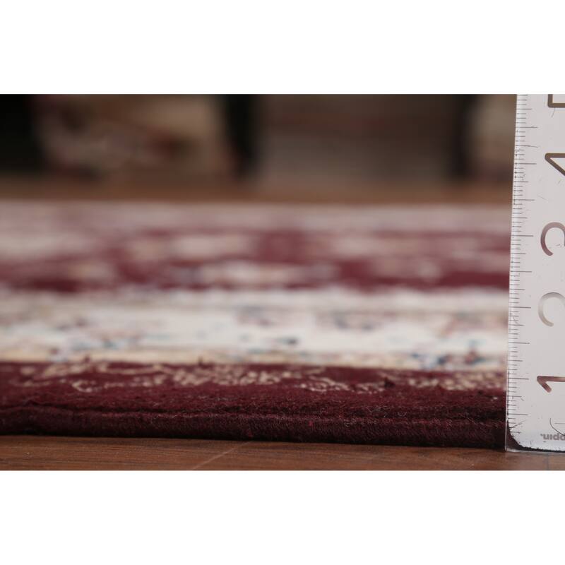 Burgundy Red Floral Aubusson Area Rug Machine Made Carpet - 6'6" x 9'10"