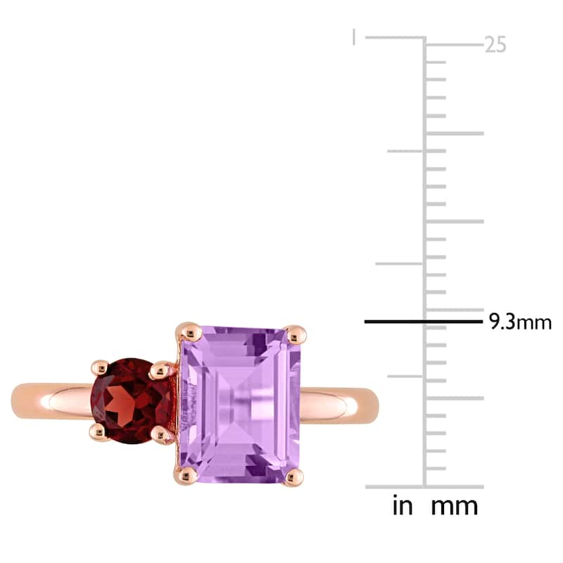 Miadora 2 4/5ct TGW Octagon Amethyst and Garnet Ring in Rose Silver