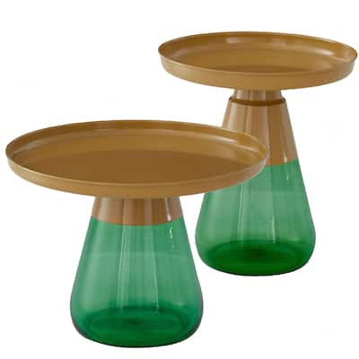 Gold Titanium Coffee Table Set of Two with Glass Base Modern Accent - 24x17 19x20