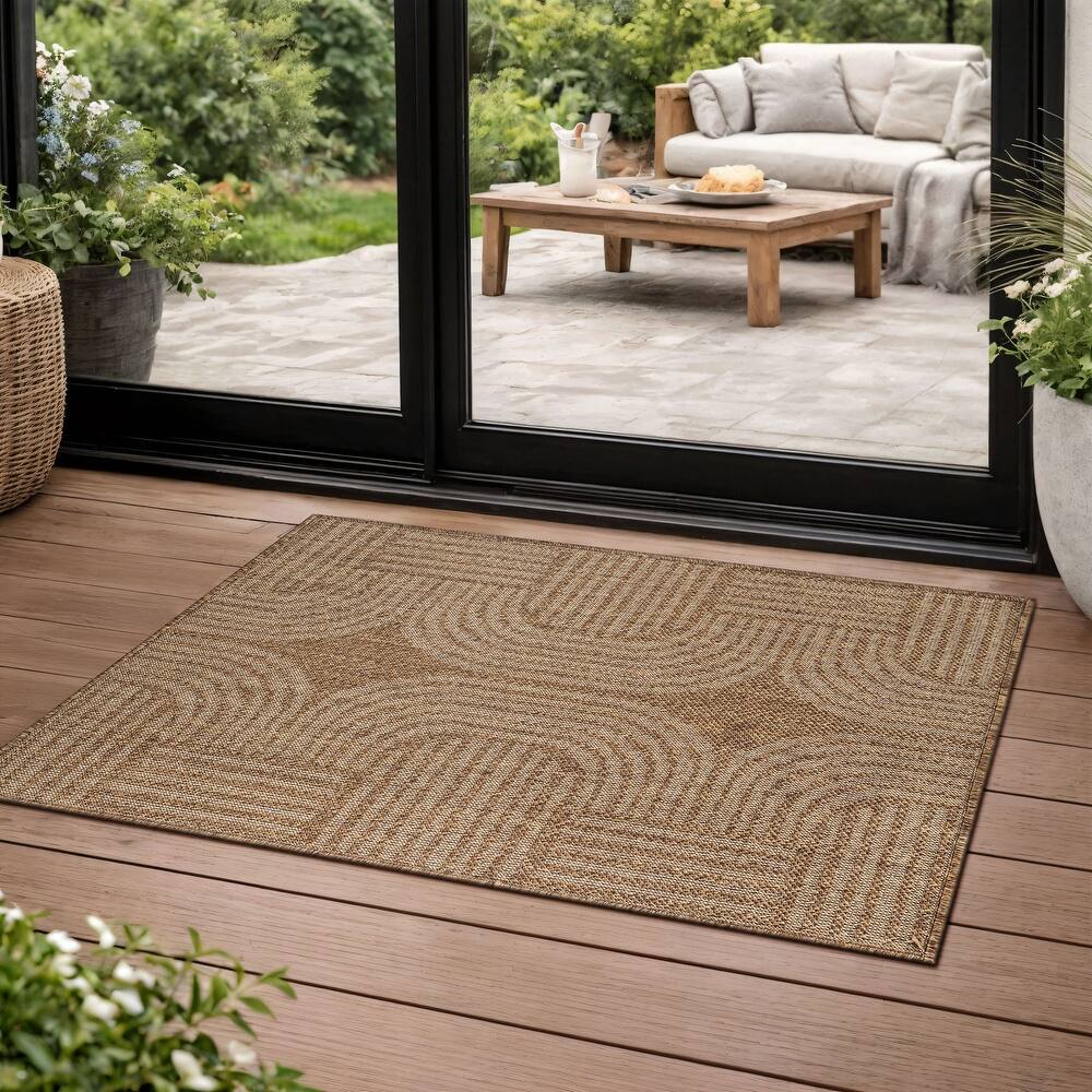 World Rug Gallery Geometric Indoor/Outdoor Flat Woven Area Rug