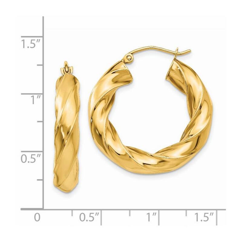 Curata 14k Yellow Gold Polished 17x 4.25mm Twisted Hoop Earrings
