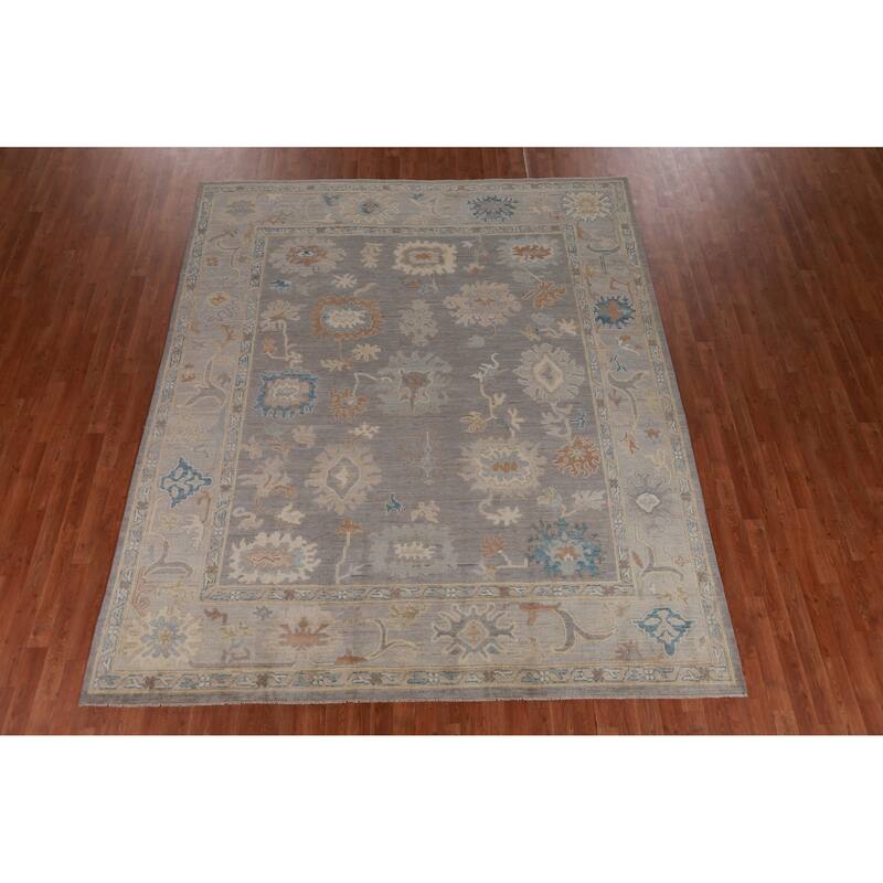 Hand Knotted Oriental 100% Wool Carpet Transitional All-Over Greys & Charcoal Oushak Area Rug - 9' 9'' X 8' 3''